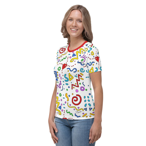 Cool graphics t-shirt for women. Heart centered, joyous and happy artwork by Sushila Oliphant at Apparel for the Spirit.