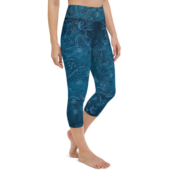 Saraswati yoga capri leggings with om signs and mantras by Sushila Oliphant, Apparel for the Spirit.