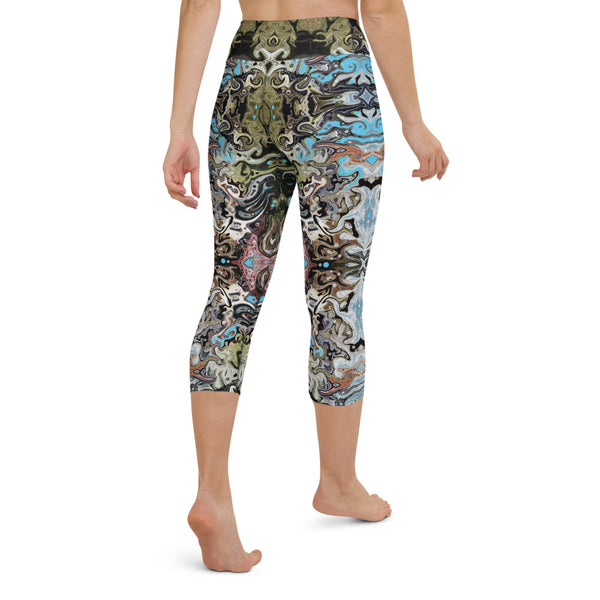 Women's cool yoga capri leggings with a Celtic or Eastern flair. Designed by Sushila Oliphant, Apparel for the Spirit.