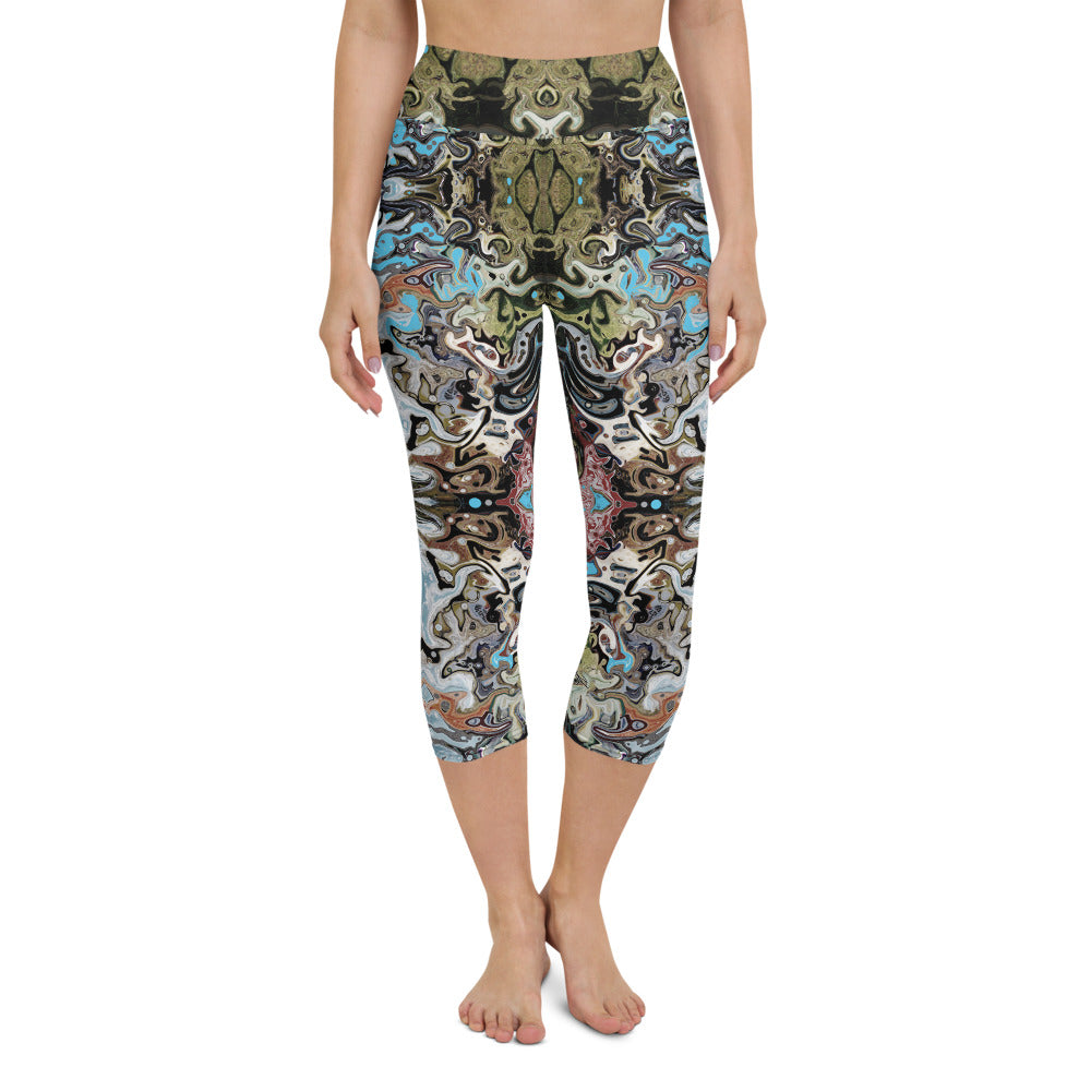 Women's cool yoga capri leggings with a Celtic or Eastern flair. Designed by Sushila Oliphant, Apparel for the Spirit.