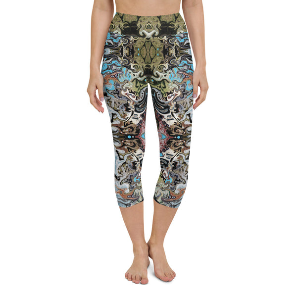 Women's cool yoga capri leggings with a Celtic or Eastern flair. Designed by Sushila Oliphant, Apparel for the Spirit.