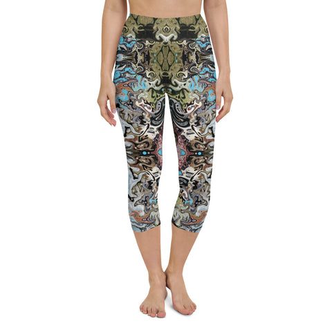 Women's cool yoga capri leggings with a Celtic or Eastern flair. Designed by Sushila Oliphant, Apparel for the Spirit.