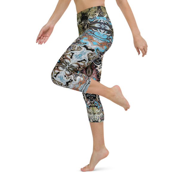 Women's cool yoga capri leggings with a Celtic or Eastern flair. Designed by Sushila Oliphant, Apparel for the Spirit.