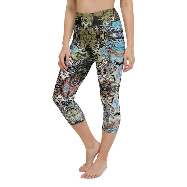 Women's cool yoga capri leggings with a Celtic or Eastern flair. Designed by Sushila Oliphant, Apparel for the Spirit.