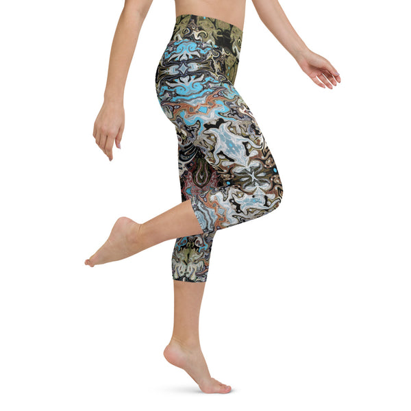 Women's cool yoga capri leggings with a Celtic or Eastern flair. Designed by Sushila Oliphant, Apparel for the Spirit.