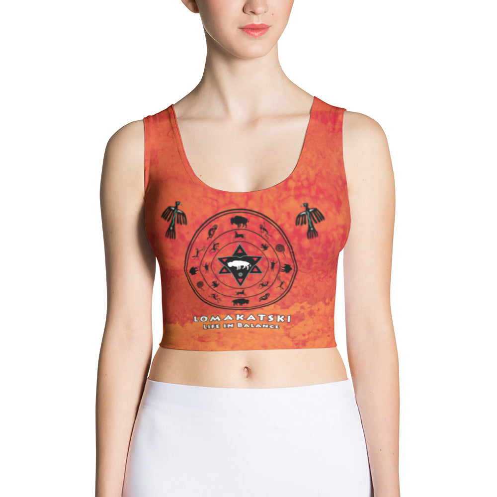 White Buffalo Medicine Wheel Native American yoga crop top by Sushila Oliphant.