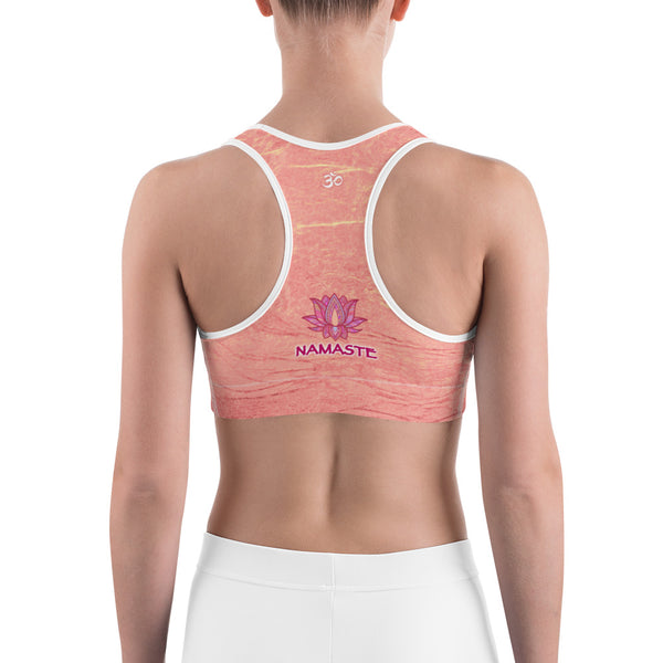 Yoga sports bra with oms and elephants for workouts by Sushila Oliphant for Apparel for the Spirit.