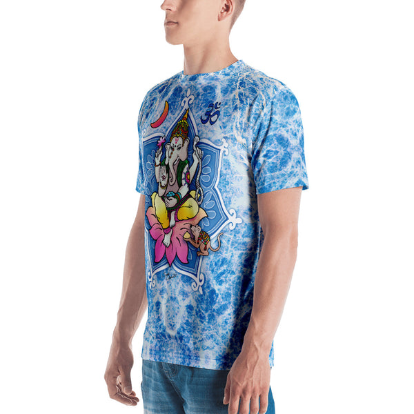 Ganesha seated in a lotus men's t-shirt. Half moon, om sign for higher consciousness. Designed by Sushila Oliphant, Apparel for the Spirit.