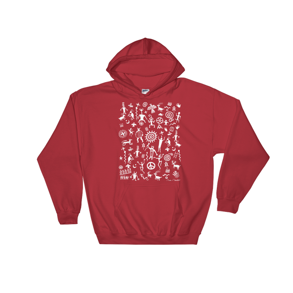 Native American Indian rock art on hoodie by Sushila Oliphant.