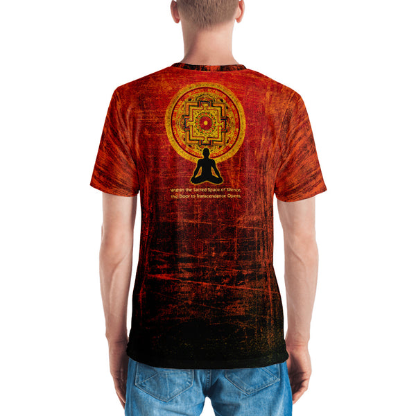 Spiritual, men's yoga t-shirt, om sign and lotus by Sushila Oliphant for Apparel for the Spirit.