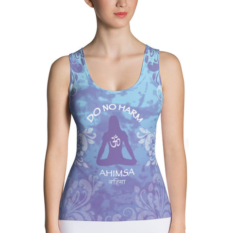 yoga tank top with om sign, peace sign by Sushila Oliphant