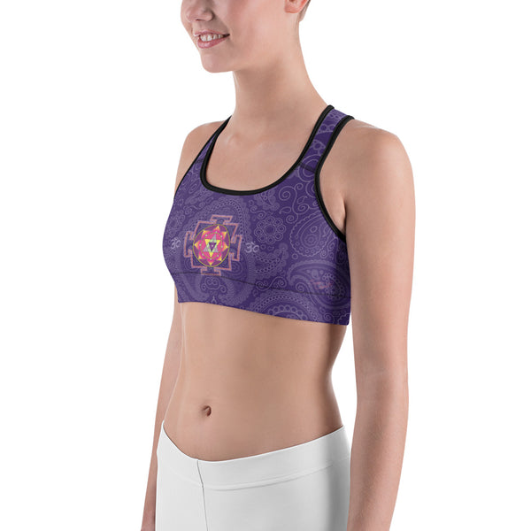Yoga sports bra with Ganesha Yantra  by Sushila Oliphant for Apparel for the Spirit.