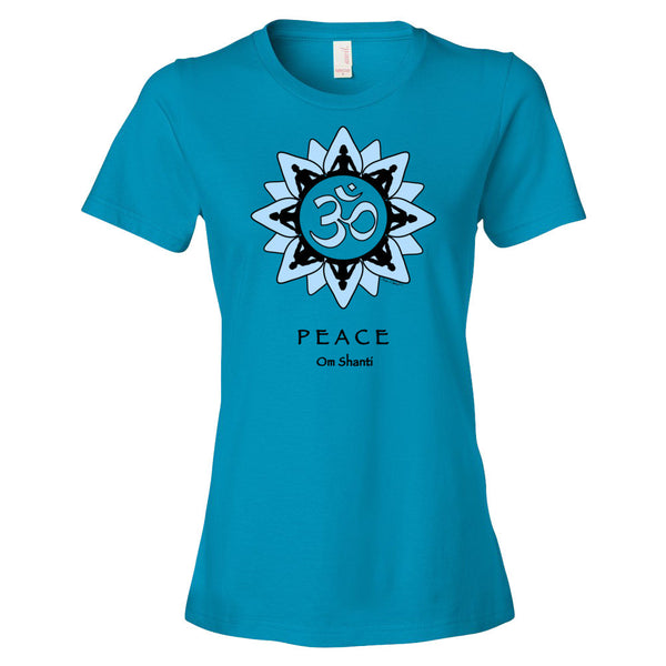 yoga themed women's peace t-shirt by Sushila Oliphant for Apparel for the Spirit.