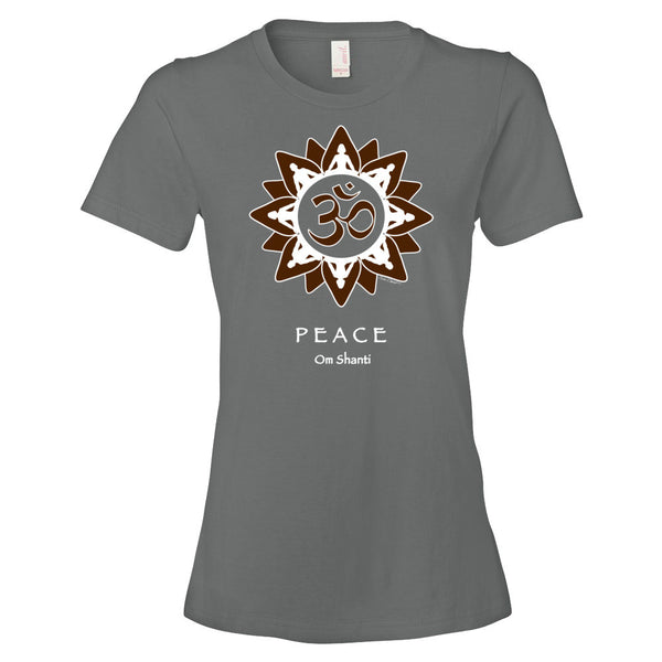 yoga themed women's peace t-shirt by Sushila Oliphant for Apparel for the Spirit.