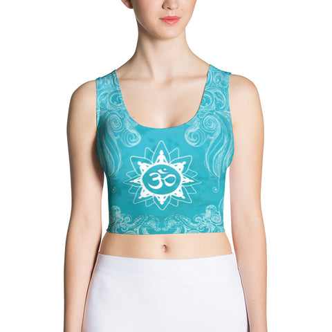 yoga crop top with lotus, om sign, peace by Sushila Oliphant