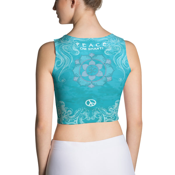 yoga crop top with lotus, om sign, peace by Sushila Oliphant