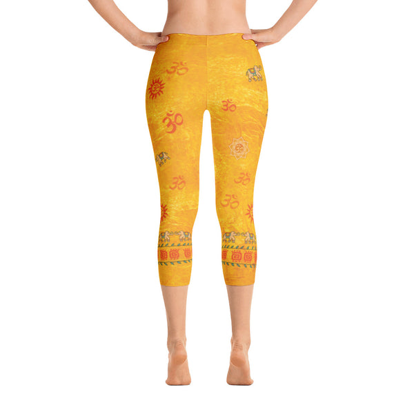 Awaken with these golden capris leggings for yoga.Designed by Sushila Oliphant, Apparel for the Spirit.