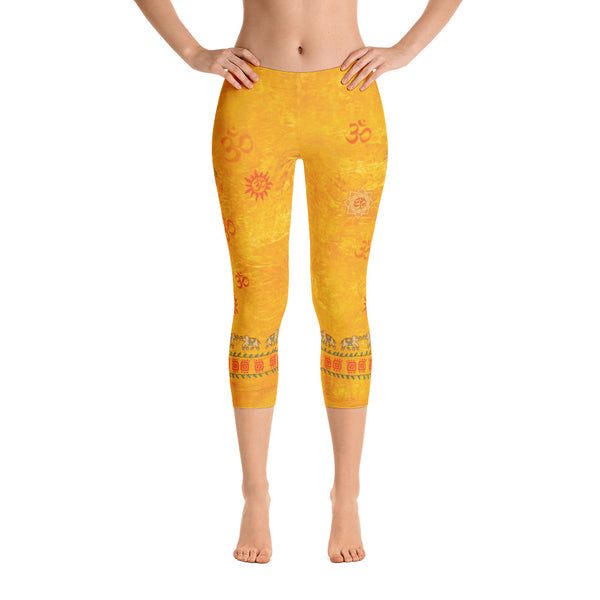 Awaken with these golden capris leggings for yoga.Designed by Sushila Oliphant, Apparel for the Spirit.