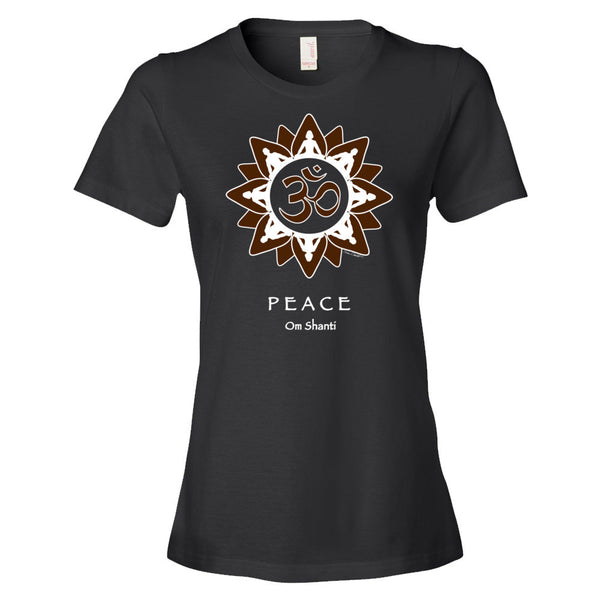 yoga themed women's peace t-shirt by Sushila Oliphant for Apparel for the Spirit.