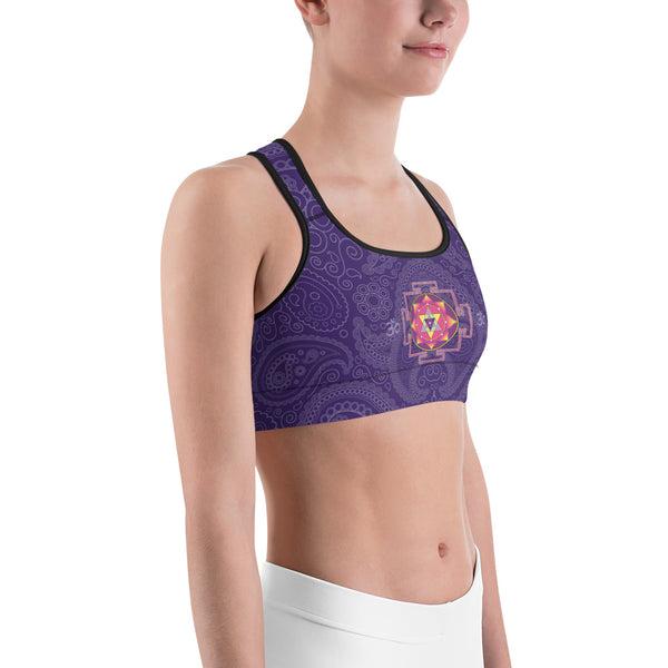 Yoga sports bra with Ganesha Yantra  by Sushila Oliphant for Apparel for the Spirit.