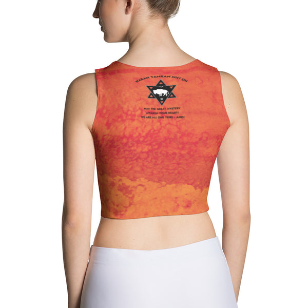 White Buffalo Medicine Wheel Native American yoga crop top by Sushila Oliphant.