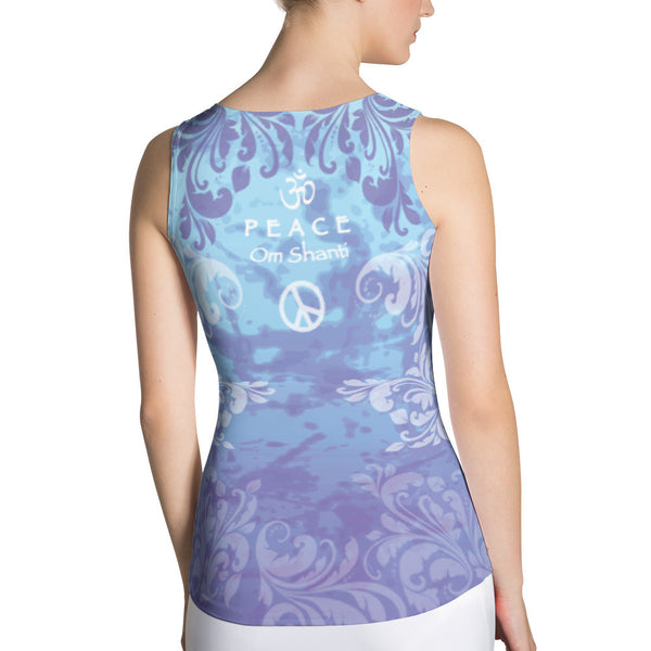 yoga tank top with om sign, peace sign by Sushila Oliphant