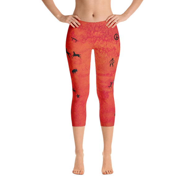 Shamanic themed capri leggings great for yoga and gym workouts! Designed by Sushila Oliphant, Apparel for the Spirit.