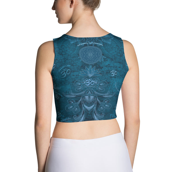 yoga crop top with Hinu goddess Saraswati by Sushila Oliphant