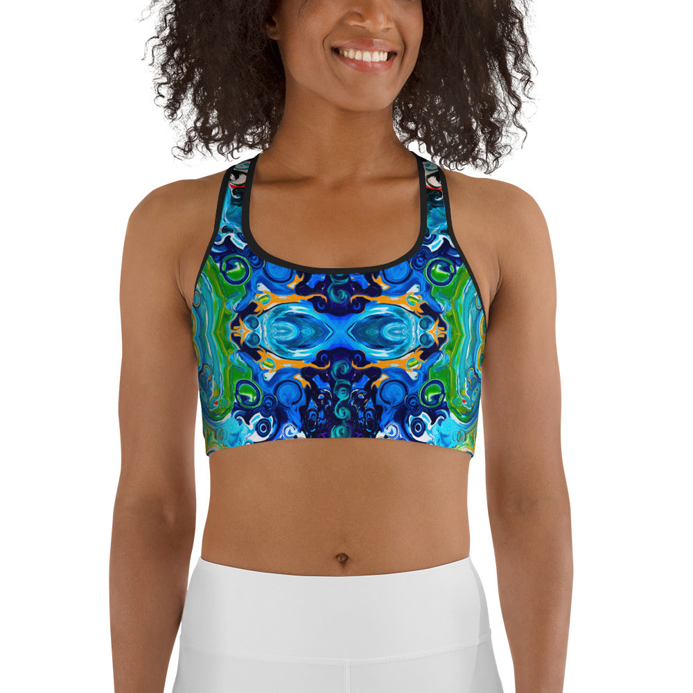 Sports bra with a Celtic vibe for yoga, hot yoga, gym workouts and meditation classes. Designer Sushila Oliphant.