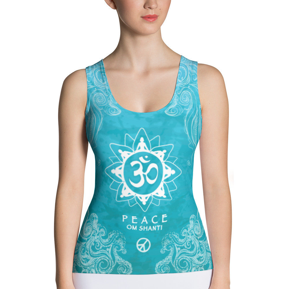 yoga tank top with lotus, om sign, peace by Sushila Oliphant