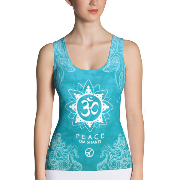 yoga tank top with lotus, om sign, peace by Sushila Oliphant