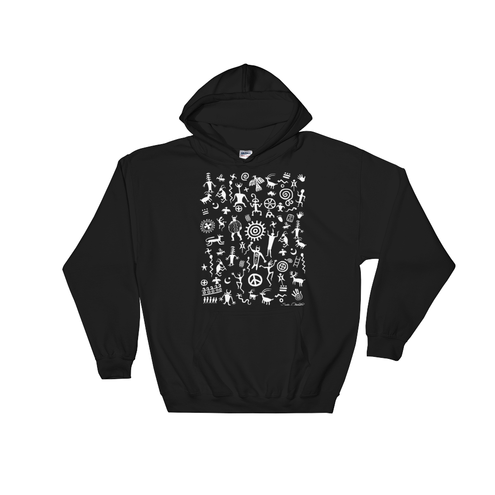 Native American Indian rock art on hoodie