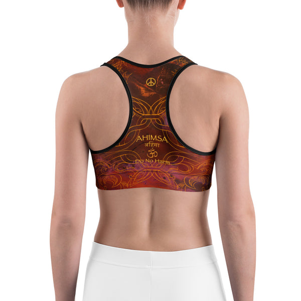 Hot yoga sports bra with om and lotus by Sushila Oliphant for Apparel for the Spirit.