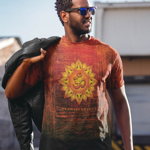 Spiritual, men's yoga t-shirt, om sign and lotus by Sushila Oliphant for Apparel for the Spirit.