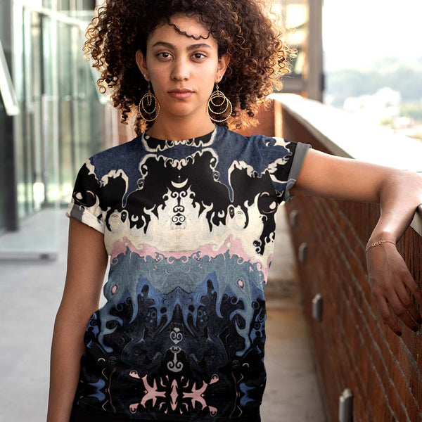 A very cool women's t-shirt with a Celtic vibe by Sushila Oliphant for Apparel for the spirit.