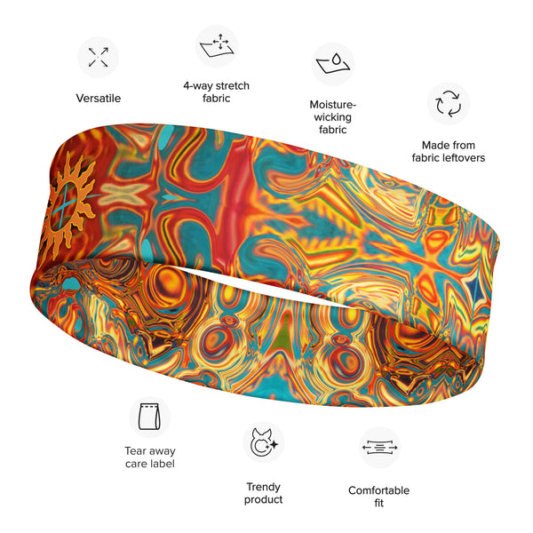 Aztec Sun headband - great for gym workouts or yoga classes. Native American theme. Artist, Sushila Oliphant with Apparel for the Spirit.