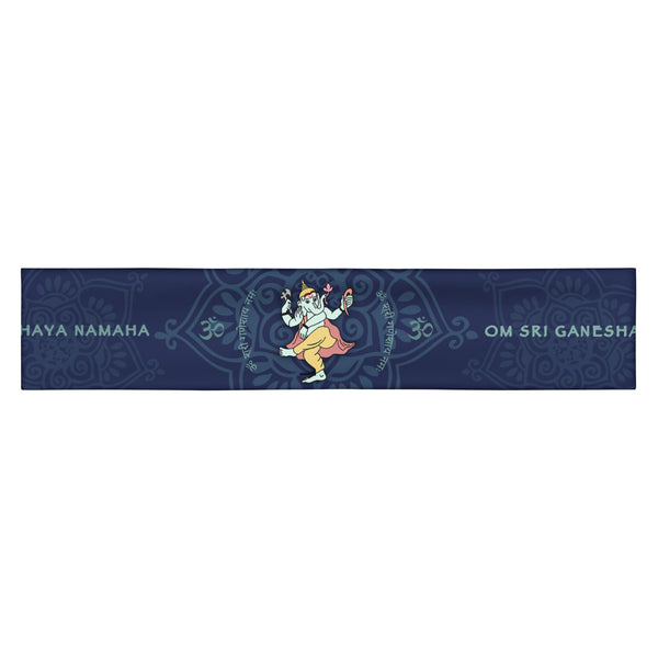 Ganesha Dancing headband great for yoga classes and gym workouts. Om signs and Ganesha's mantra embedded in the design. Artist, Sushila Oliphant with Apparel for the Spirit.