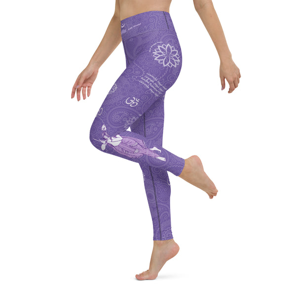Yoga pants with Hindu Lord Krishna and Radha by Sushila Oliphant for Apparel for the Spirit.