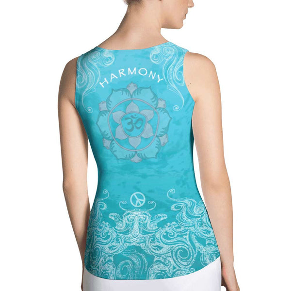 yoga tank top with lotus, om sign, peace by Sushila Oliphant