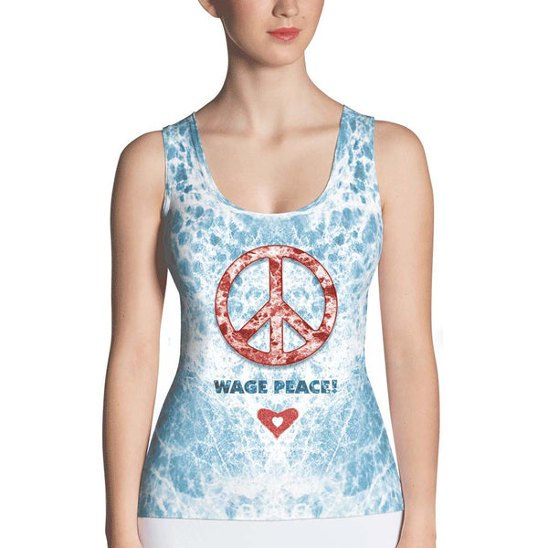 yoga tank top with om sign, peace sign by Sushila Oliphant