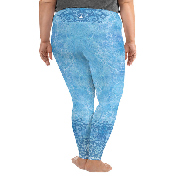 Harmony Plus size yoga pants with a lotus on front, and Om Shanti - Peace and yogi in meditation on back. Good vibrations> Artist Sushila Oliphant and Apparel for the Spirit.