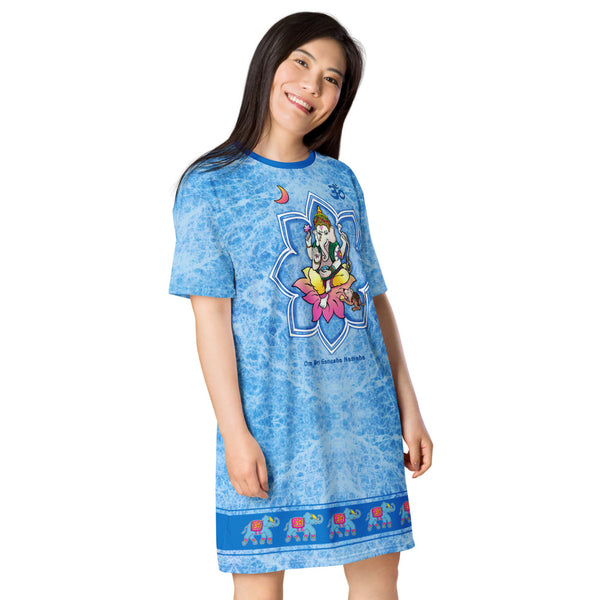 Ganesha, a very cool t-shirt dress, available in plus sizes. This Hindu Diety is known for removing obstacles and promoting prosperity, both spiritual and physical.. Artist Sushila Oliphant with Apparel for the spirit.