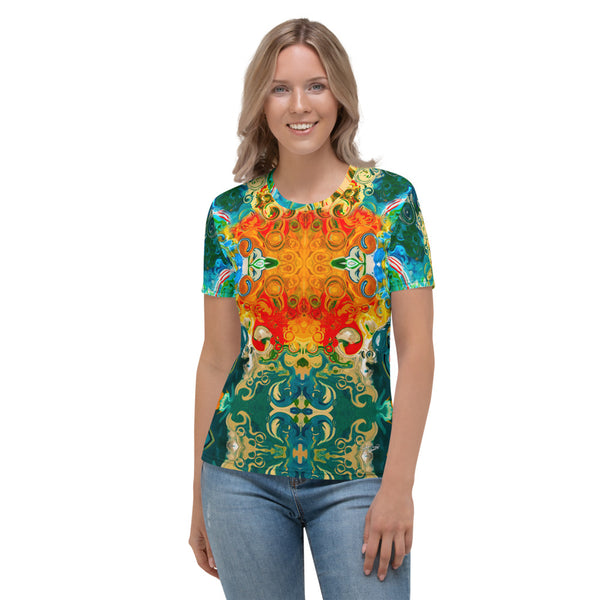 Women's t-shirt with a cosmic Eastern vibe designed  by Sushila Oliphant, Apparel for the Spirit.
