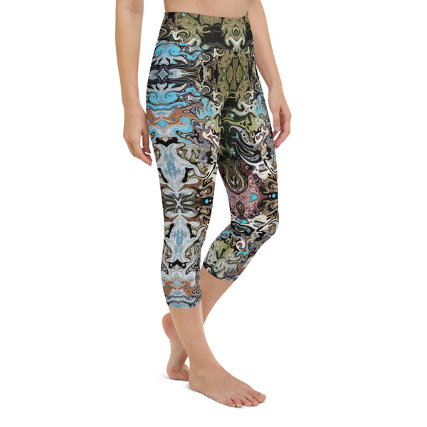 Women's cool yoga capri leggings with a Celtic or Eastern flair. Designed by Sushila Oliphant, Apparel for the Spirit.
