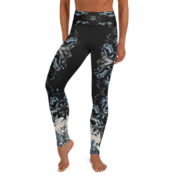 Women's yoga pants with unique Eastern design and peace sign by Sushila Oliphant, Apparel for the Spirit.
