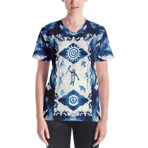 Native American tribal and spiritual v-neck t-shirt by Sushila Oliphant
