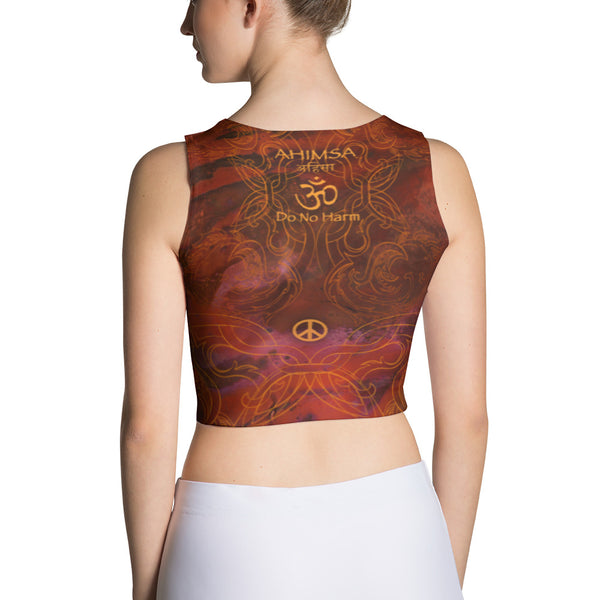 yoga crop top with lotus, om sign, peace by Sushila Oliphant