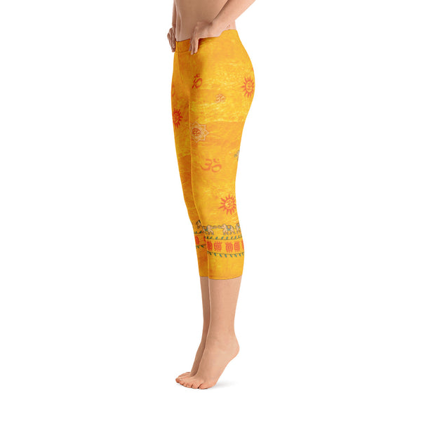 Awaken with these golden capris leggings for yoga.Designed by Sushila Oliphant, Apparel for the Spirit.