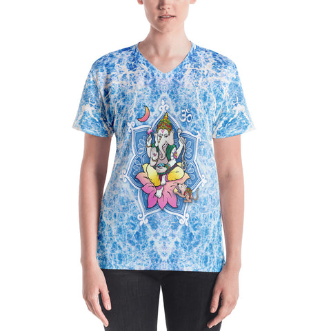 Ganesha yoga v-neck t-shirt by Sushila Oliphant