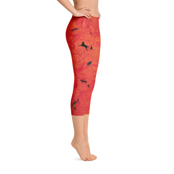 Shamanic themed capri leggings great for yoga and gym workouts! Designed by Sushila Oliphant, Apparel for the Spirit.